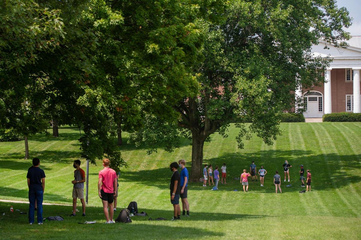 Groups of students from the 2020 Governor’s Scholars program congregated in organized, socially distant groups on the lawn in front of Old Centre on the Centre College campus in Danville on July 7.