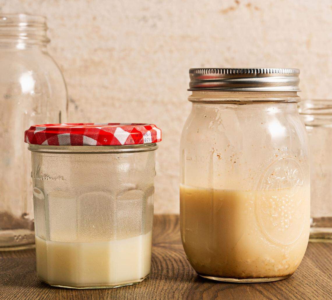 The bacon fat on the left was strained through a coffee filter, and the fat on the right through a mesh strainer.