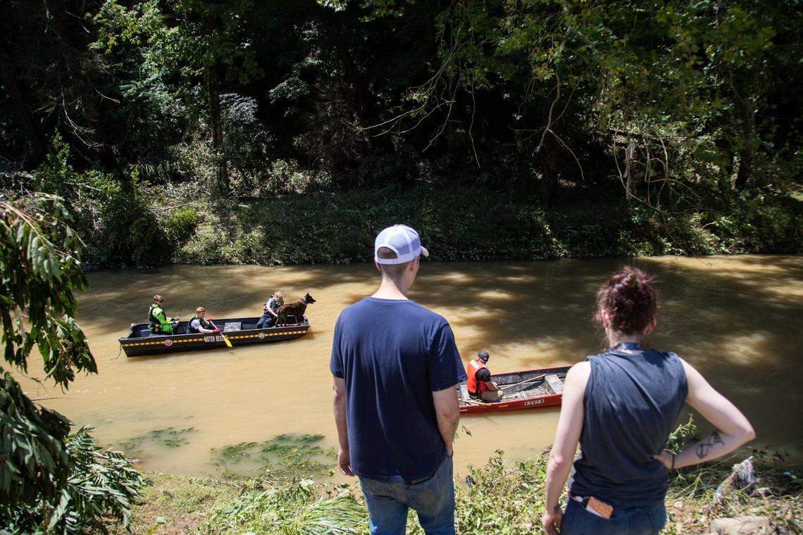 Search and rescue units search along Troublesome Creek on Saturday, July 30, 2022.