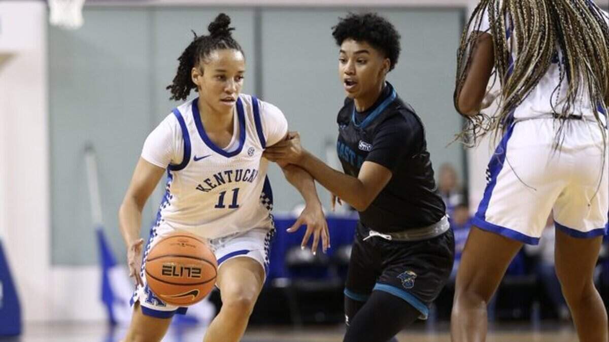 Kentucky sophomore guard Jada Walker, left, tied a career high with 21 points in Sunday’s win against Coastal Carolina. Walker totaled 21 points three times during her freshman season.