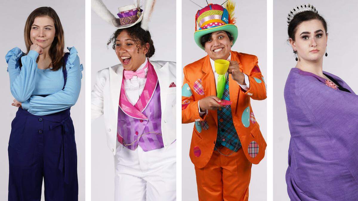 From left, Annie Harris as Alice, Aslyn Goodwin as the White Rabbit, Luca Quinio as the Mad Hatter and Rachael Kelly as the Queen of Hearts for the Lexington Children’s Theatre production of “Alice In Wonderland.”