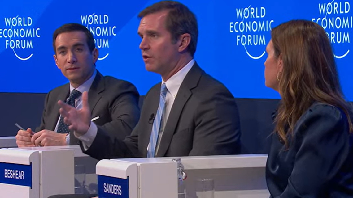 Kentucky Gov. Andy Beshear speaks in a panel discussion at the World Economic Forum held in Davos, Switzerland.
