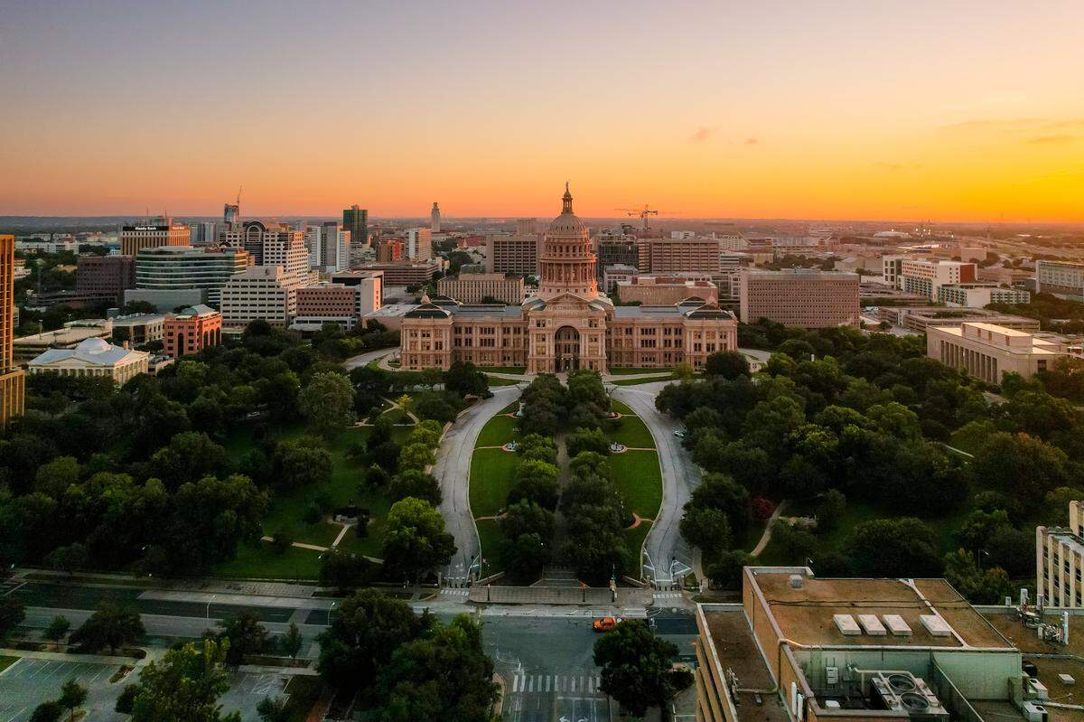 The Texas Capitol is modeled on the United States Capitol but is slightly taller and built of red granite. It’s open for visitors.