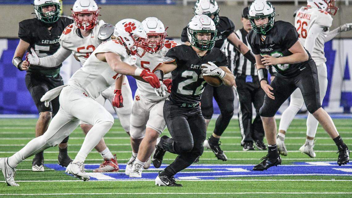 Owensboro Catholic’s Miles Edge pulls double duty as the Aces’ leading rusher and second-leading tackler. Edge ran upfield against Beechwood last season at Kroger Field and will be a key threat against Lexington Christian when the Aces return Friday.
