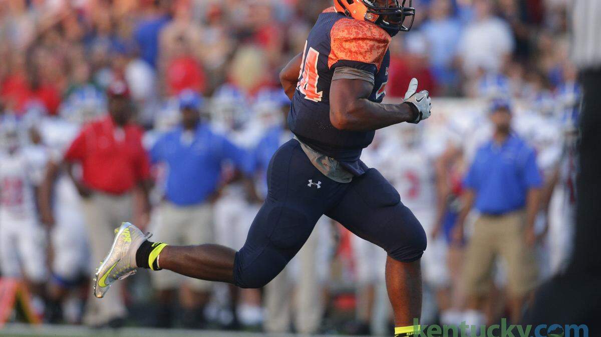 Damien Harris, led Madison Southern against Madison Central with 7 carries for 189 yards and 1 touchdown at the half on Friday September 5, 2014 in Berea, Ky. Photo by Mark Cornelison | Staff