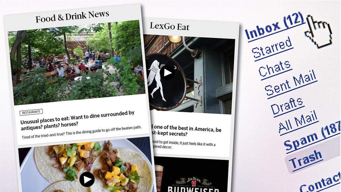 The LexGo Eat newsletter sends information, stories and photos of Central Kentucky restaurants, food and bourbon to your email inbox. Sign up for it, and other Lexington Herald-Leader notifications, on Kentucky.com.
