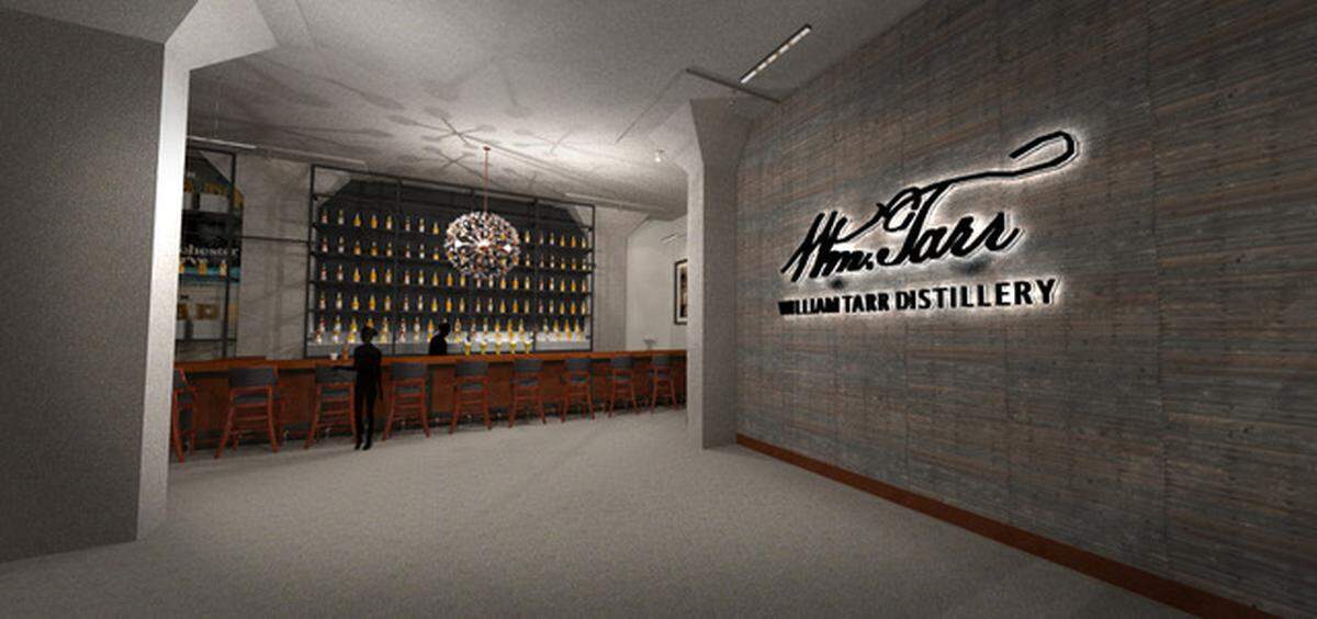 A rendering of the interior of the Wm. Tarr Distillery bar by Burnworth Designs.