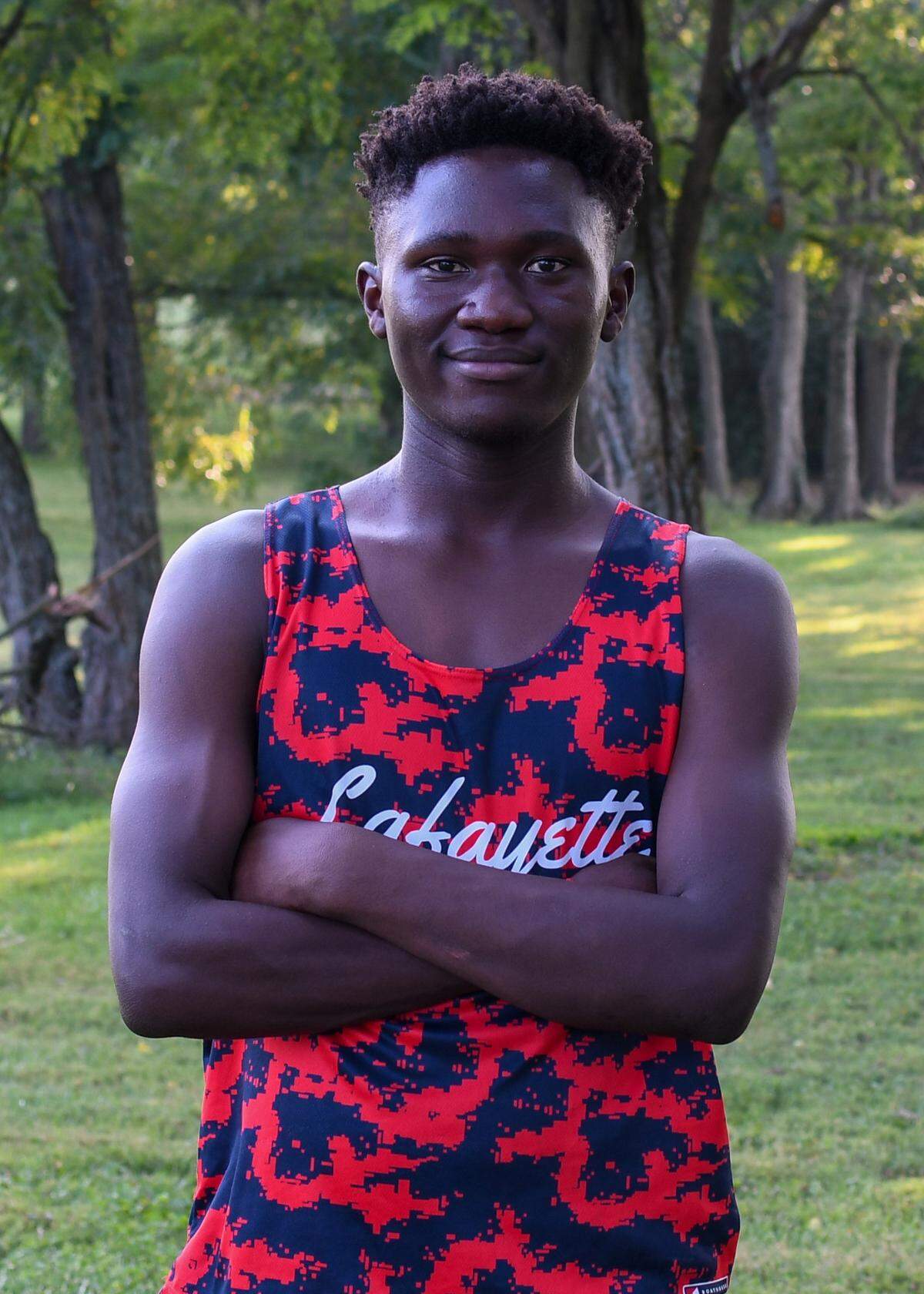 James Ndayishimiye competed for Lafayette in soccer before joining the track team in earlier this year. “Soccer was his safe place from everything that he’s been through, that team and camaraderie that he’s had,” Caleb Joy, his coach, said. “It took me about six months to show him that cross country could be that for him too.”