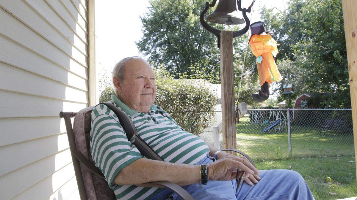 George "Bucky" Sallee, the bugler at Keeneland for 50 years, relaxed on the back porch of his home in Georgetown on Sept. 24.    