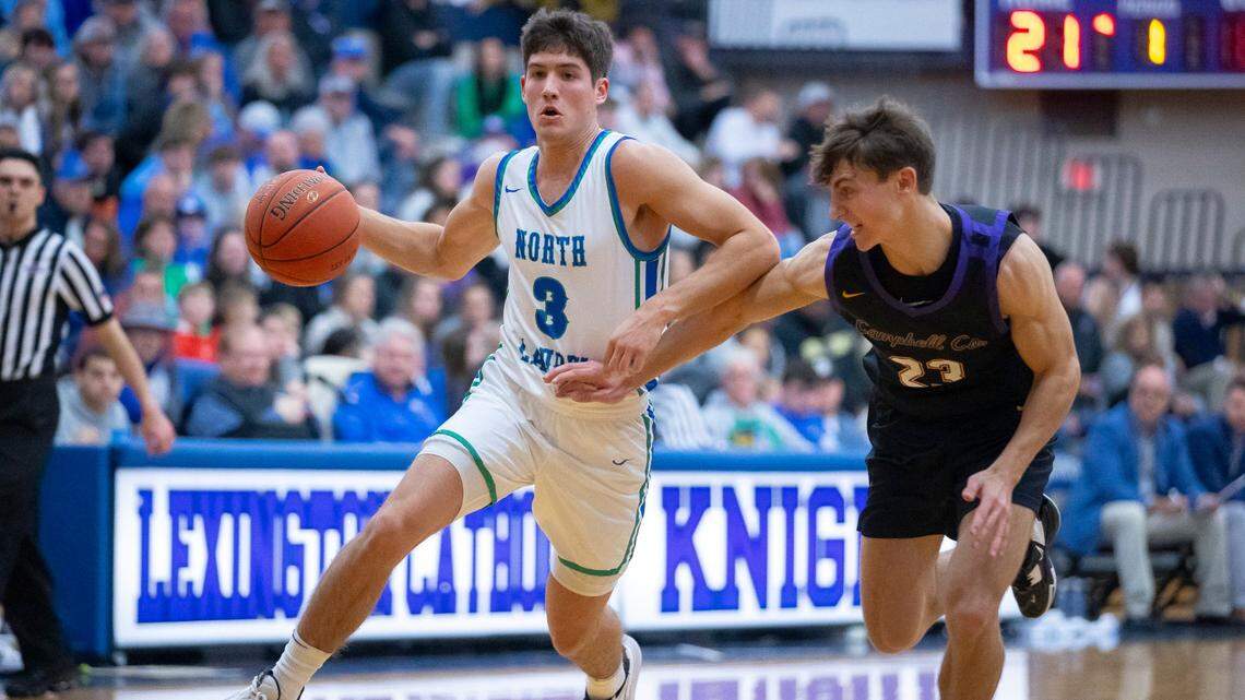 North Laurel’s Reed Sheppard (3) has been named the 2023 Kentucky Mr. Basketball.