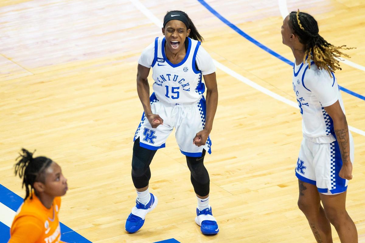 Kentucky guard Chasity Patterson (15) has made 49 percent of her field-goal attempts, 38.5 percent on treys and 78.8 percent of her foul shots.