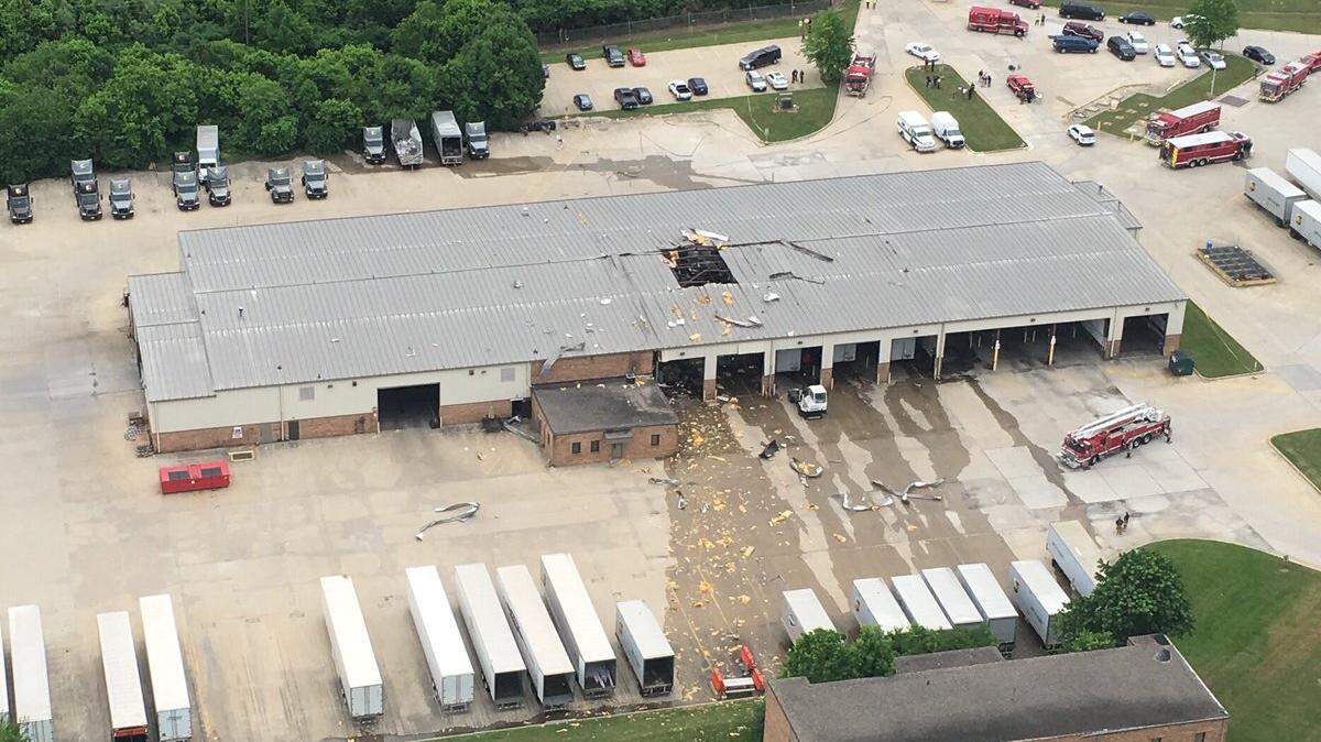Aerial photo from Wednesday's morning explosion at the UPS freight hub on Blue Sky Parkway in Lexington.