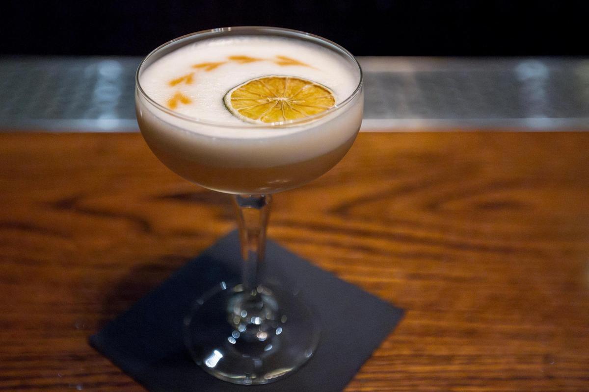A whiskey sour is photographed at Constitution, an establishment that features craft cocktails and a speakeasy feel. Constitution is located at 109 Constitution St. in Lexington, Ky.