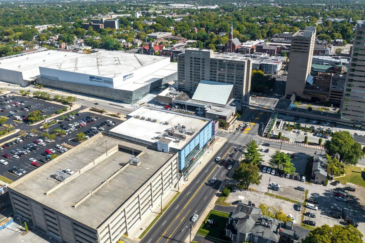 Forty years has certainly seen growth around Rupp Arena. At the corner of South Broadway and West High Street is LexLive movie theater and entertainment complex that opened last March. The Cox Street parking lot and warehouses in the 1982 picture have been wiped out over time, most recently by the 2022 Central Bank expansion that increased the convention area around Rupp Arena.