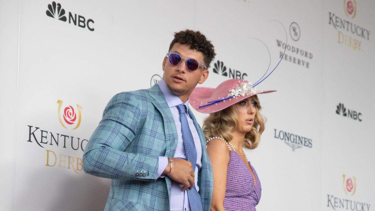 Kansas City Chiefs’ quarterback Patrick Mahomes and wife Brittany take to the red carpet at Churchill Downs before the start of 149th Kentucky Derby in Louisville, Kentucky on Saturday, May 6, 2023.