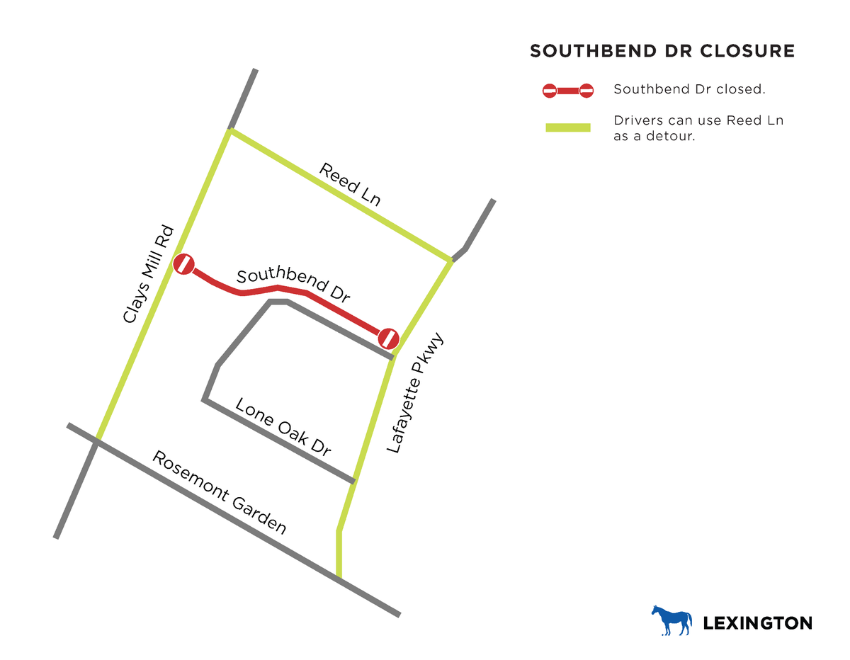 Southbend Drive will be closed for a sanitary sewer line to be constructed at the creek crossing.
