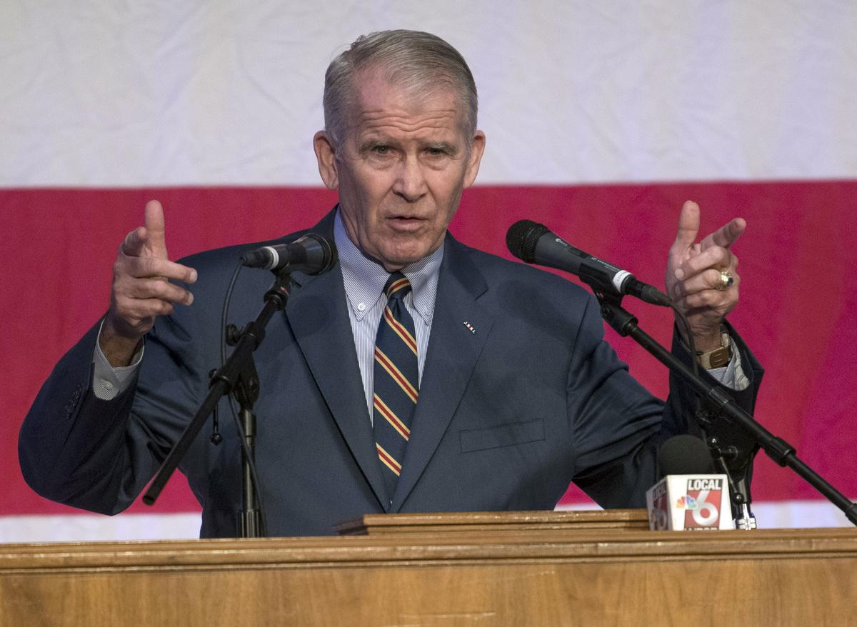 Incoming NRA president Oliver North gave a speech as part of a Republican event Friday August 3, 2018, at Murray State University in Murray, Ky.