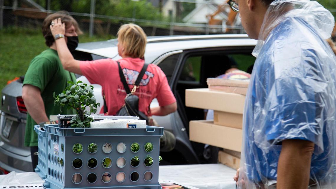 Plants and other belongings sits on a cart ready to be taken into a studentÕs residence hall at the University of Kentucky in Lexington, Ky., Monday, August 16, 2021. According to Executive Director of Auxiliary Services, Sarah Nikirk 2,000 students will move in all over campus and 400 will move in at dorm Woodland Glen III.