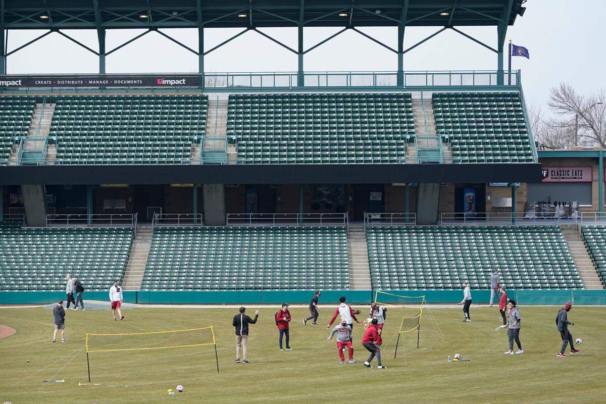 The Arkansas basketball team enjoysed some outside activity at Victory Field on Wednesday in Indianapolis.