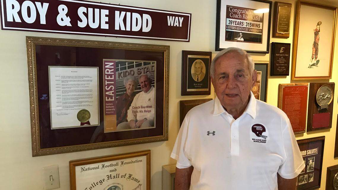 Former Eastern Kentucky University football coach Roy Kidd, who turns 90 in December, is tied for 10th among all coaches in career victories with 314.