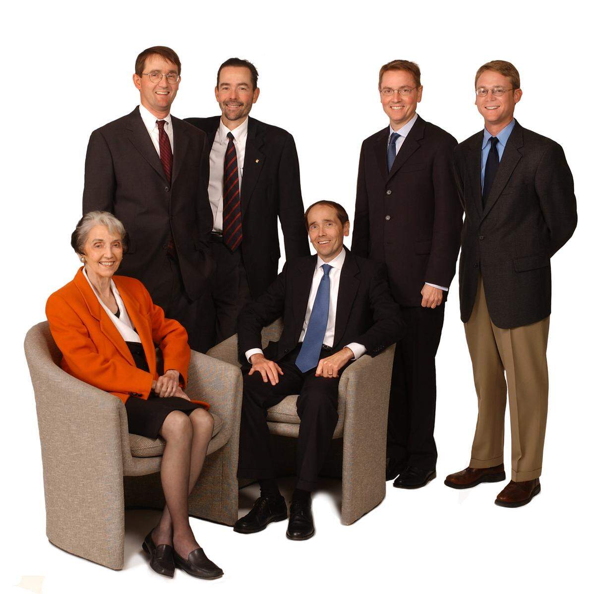 In 2012, the Gray family was photographed with Lois Howard Gray, and Howard Gray seated. Standing, from left, Franklin, Stephen, Jim, and grandson Chris Allen, the third generation in Gray Construction. Photo provided.                              