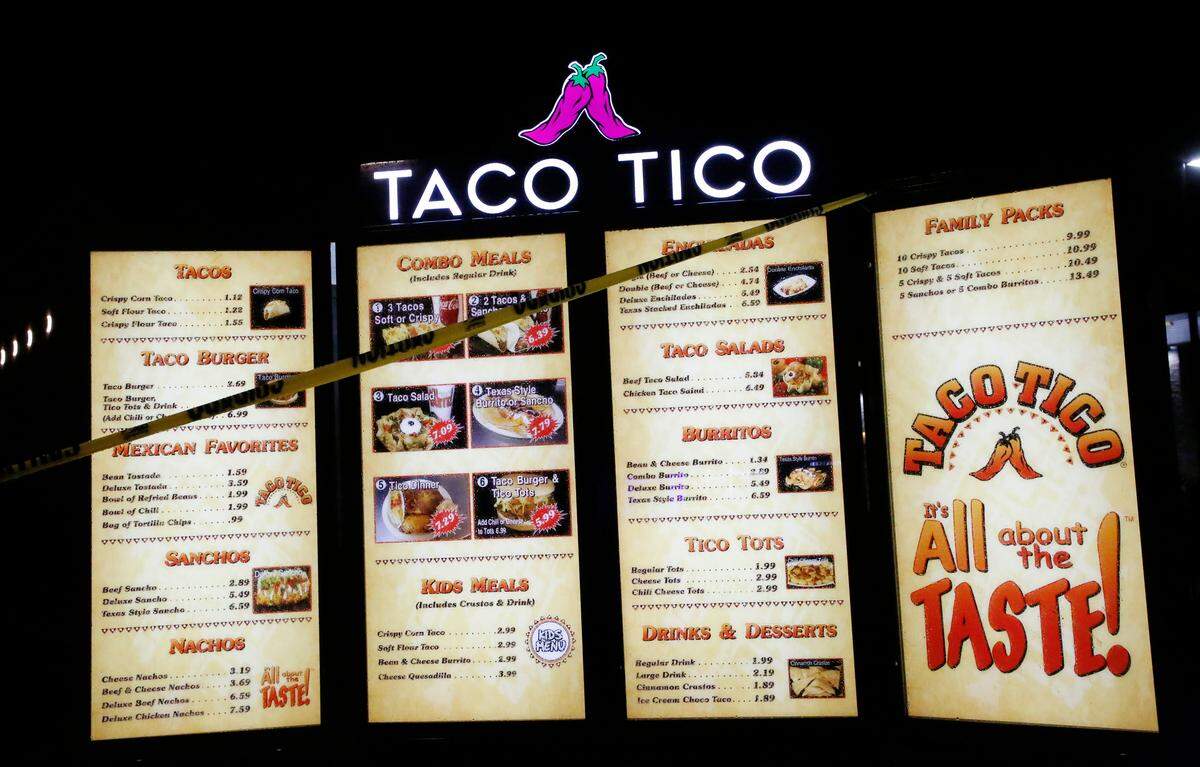 The menu at the drive-thru at the Taco Tico under construction on Pimlico Parkway, Oct. 30, 2019, in Lexington.