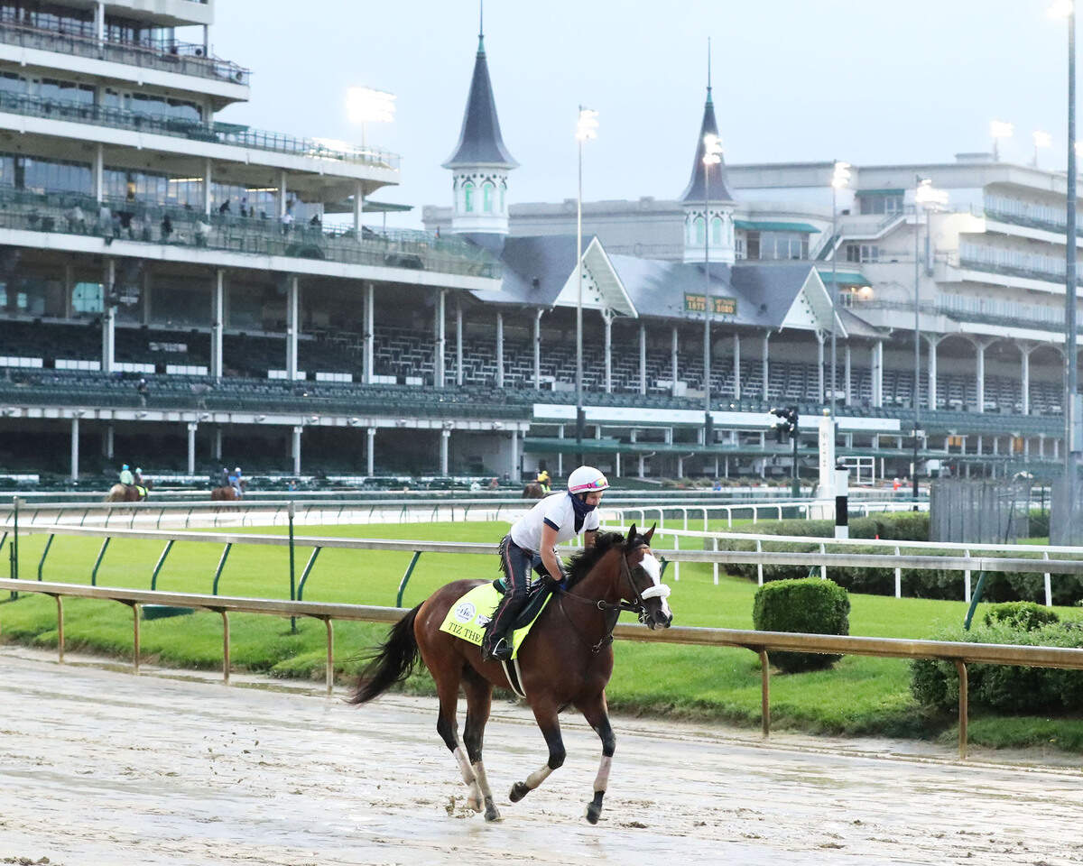 Kentucky Derby favorite Tiz the Law tested the Churchill Downs racing surface Wednesday morning after arriving from New York in preparation for Saturday’s 146th Run for the Roses.