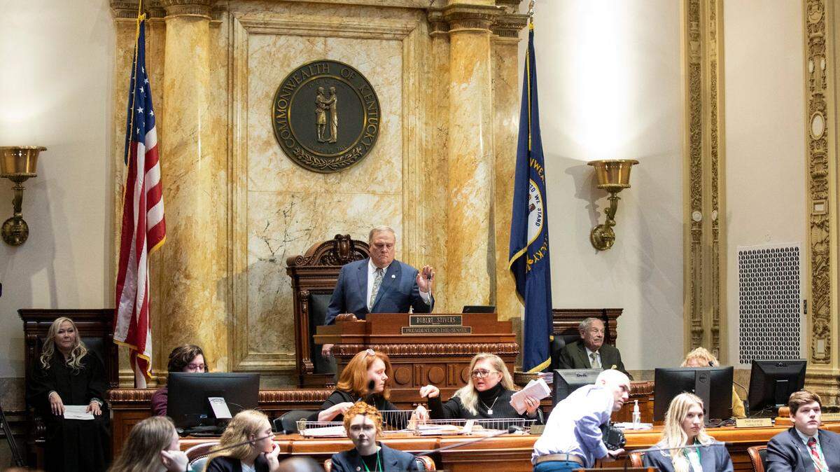President of the Senate Robert Stivers calls the Senate into session during the opening day of the 2023 legislative session for the Kentucky General Assembly at the Capitol in Frankfort, Ky., Tuesday, January 3, 2023.