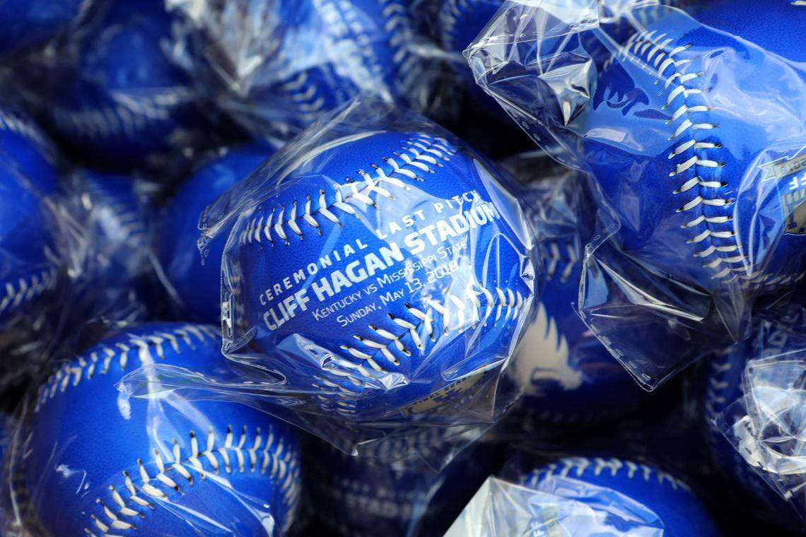 Ceremonial last-pitch balls were given out to fans May 13 as Kentucky played for the final time at Cliff Hagan Stadium.