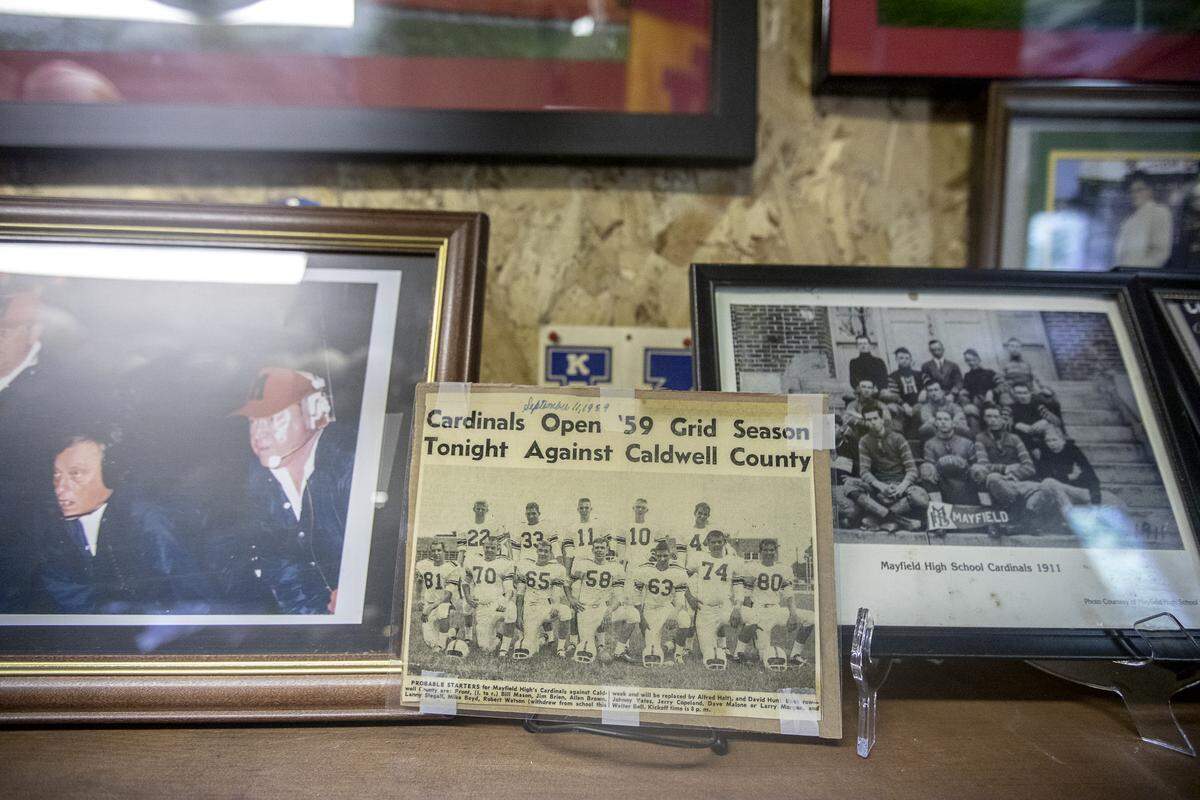 James McClure has a shed behind his home where he stores Mayfield Cardinal memorabilia, newspaper clippings, photos and more.