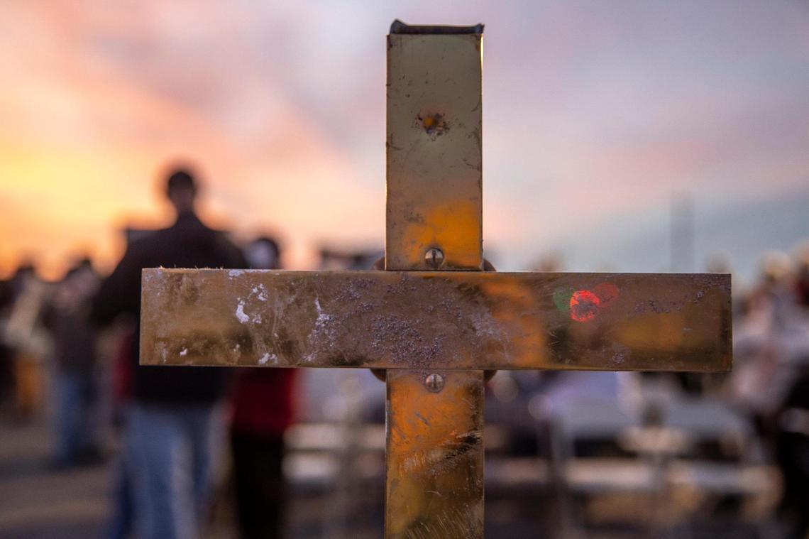 A battered and dented cross was recovered from Mayfield First Presbyterian Church.