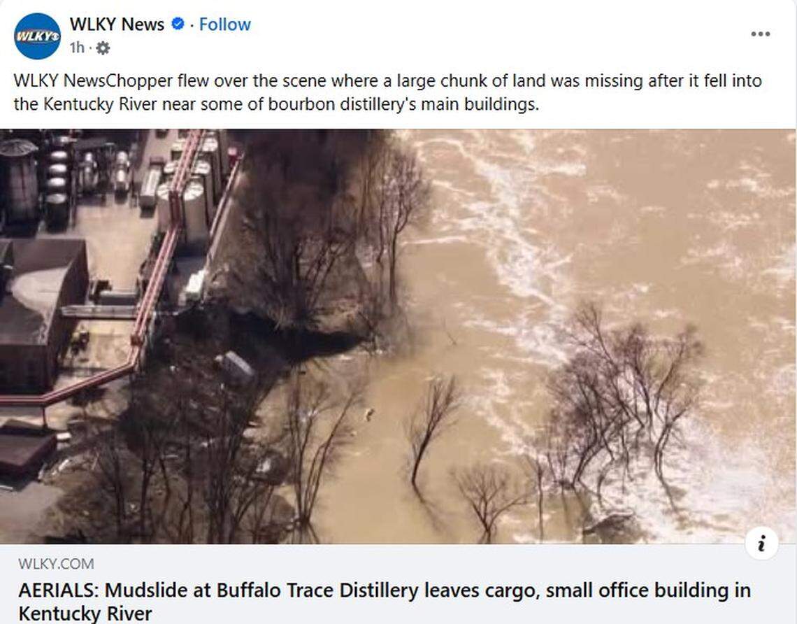 Footage shot by WLKY shows the mudslide at Buffalo Trace Distillery in Frankfort along the Kentucky River.