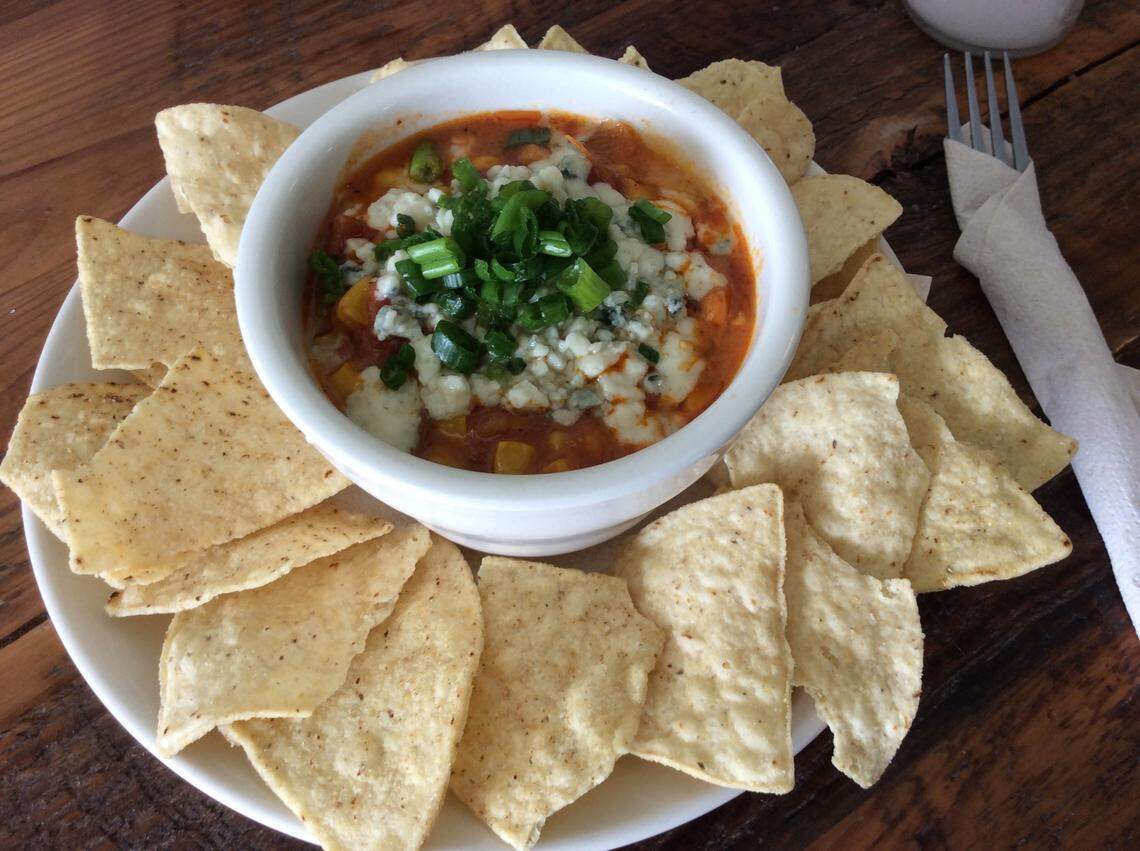 The Maque Choux & Bleu appetizer at The Belt Line, 808 N. Limestone in Lexington, Ky., is made with corn, tomatoes, onions and black bean stew with bleu cheese crumbles on top.