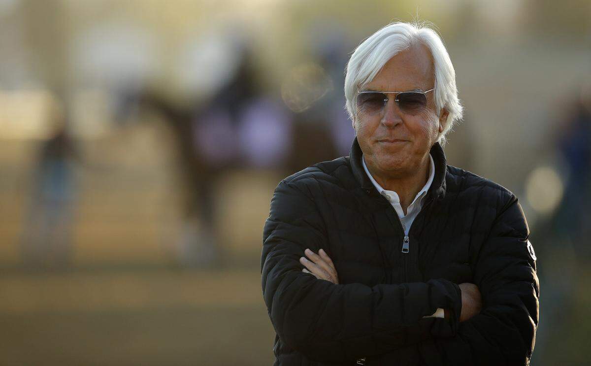 Trainer Bob Baffert watched a morning workout at Churchill Downs during the lead-up to the 2018 Kentucky Derby, which Baffert won with Justify. He has denied drugging Justify before the Santa Anita Derby.