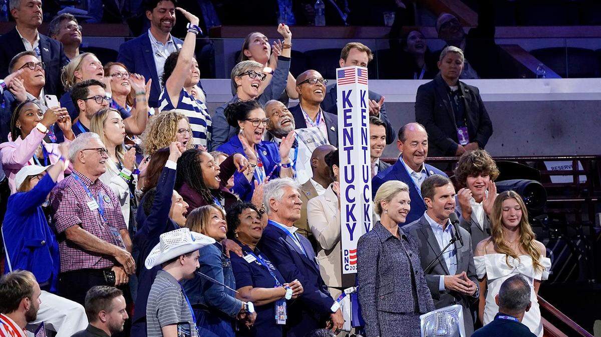 Gov. Andy Beshear casts votes for Kentucky during the second day of the Democratic National Convention at the United Center, Aug. 21, 2024.