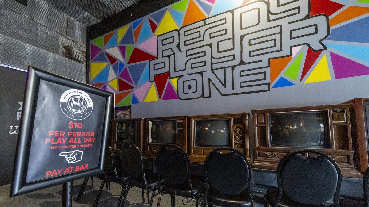 Besides the freestanding vintage games, Retro Social Freeplay Arcade has a wall of CRT TVs connected to older gaming systems like NES, Super Nintendo, Sega Genesis, Atari and Nintendo 64. 