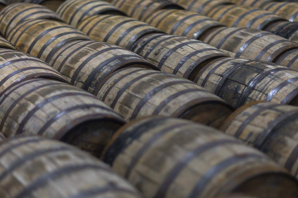 Whiskey barrels are photographed at Green River Distillery in Owensboro, Ky., on Wednesday, Sept. 24, 2025.
