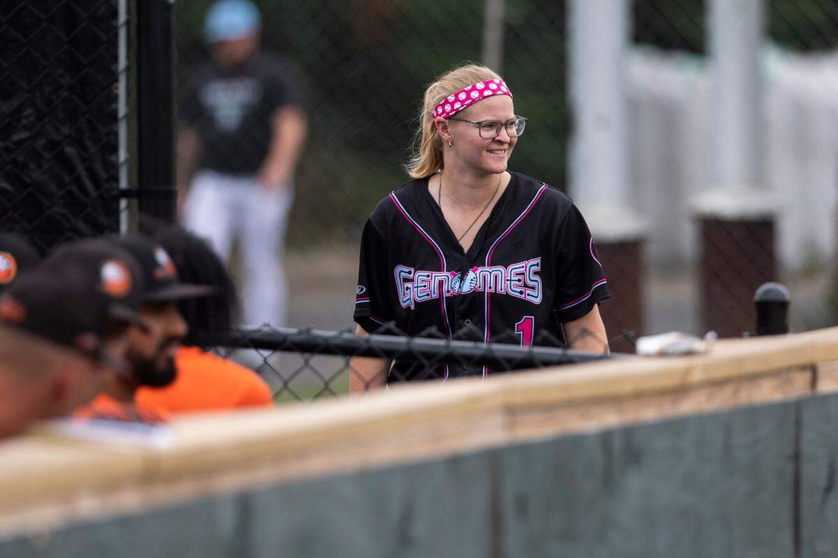 Alexis “Scrappy” Hopkins, the bullpen catcher for the Lexington Wild Health Genomes, was drafted this past offseason and is one of the few women on a professional baseball roster.