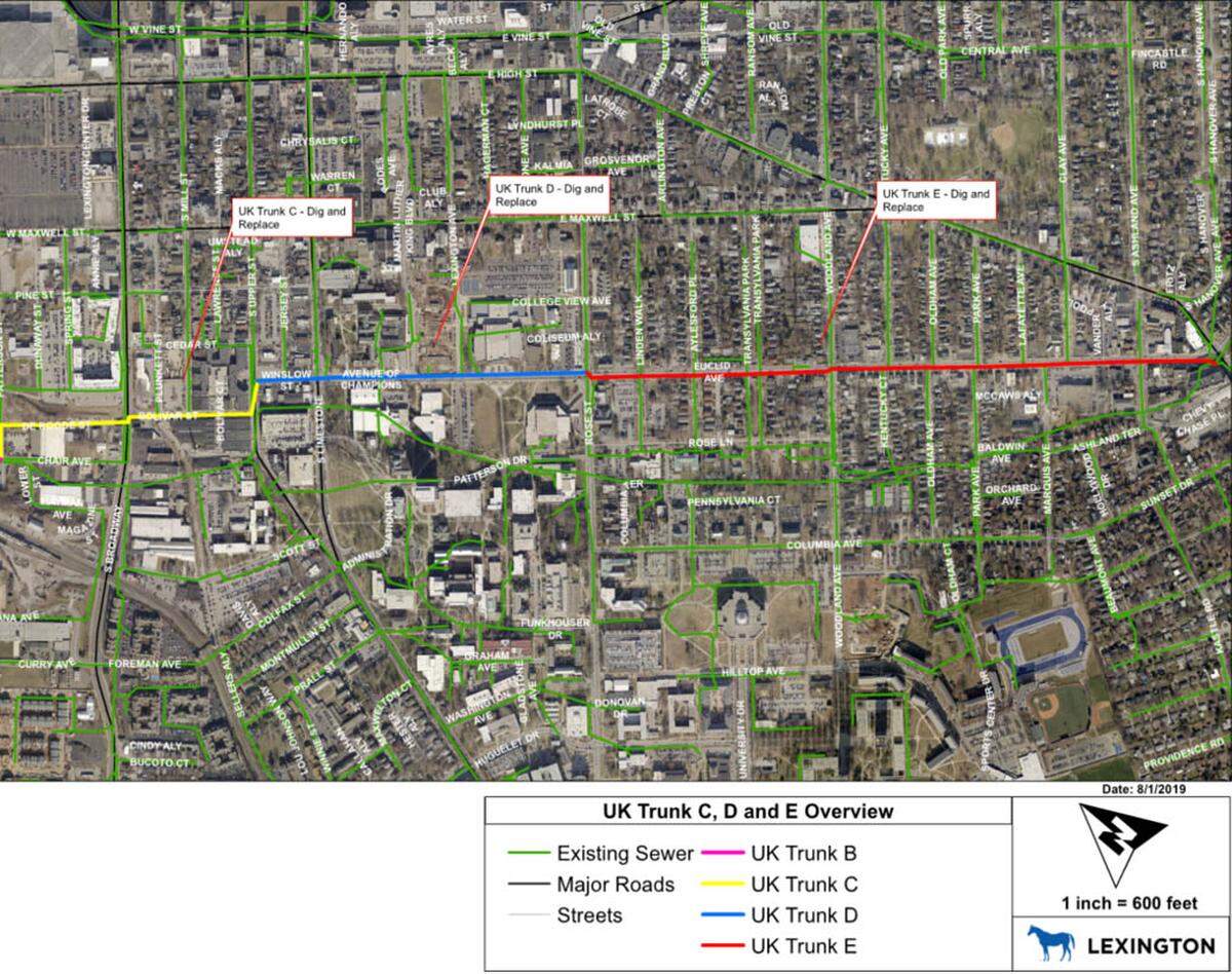 Starting in late January the city will replace a two-mile stretch of sewer pipe that stretches roughly from Oliver Lewis Way, through the University of Kentucky’s campus, up Avenue of Champions to the intersection of Euclid Avenue and High streets. It will take two years to complete.
