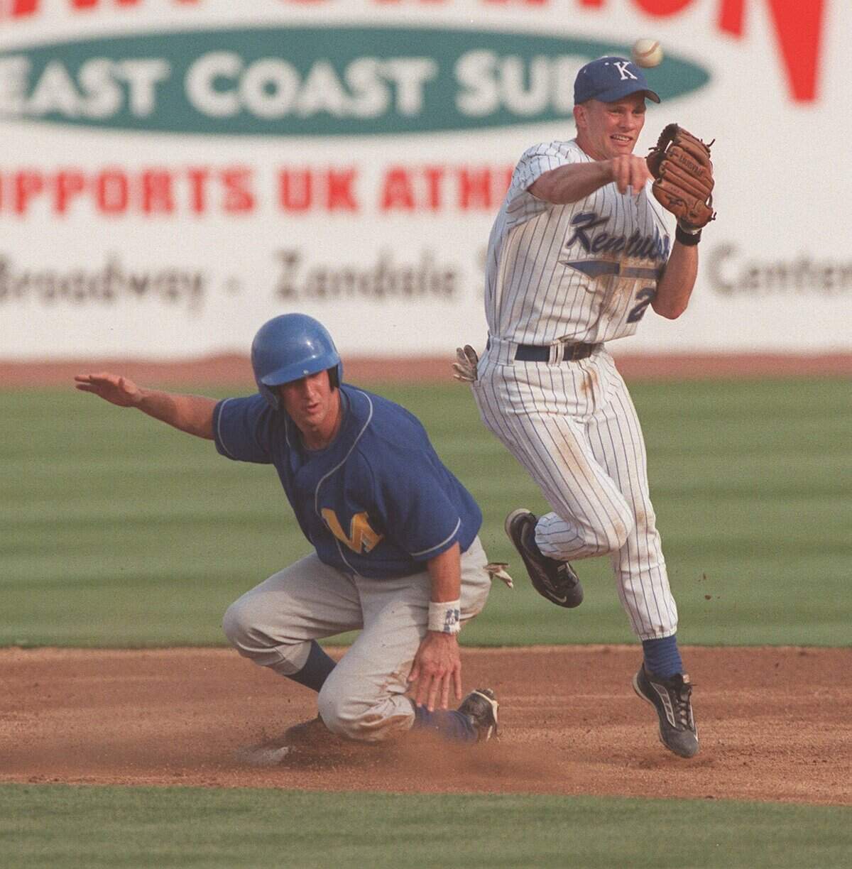 Kentucky second baseman Andy Green completed a double-play throw to first base after forcing Morehead State University's Jason Kennedy at second in a 1999 game at UK’s Cliff Hagan Stadium. Green is now serving as interim manager of the New York Mets.
