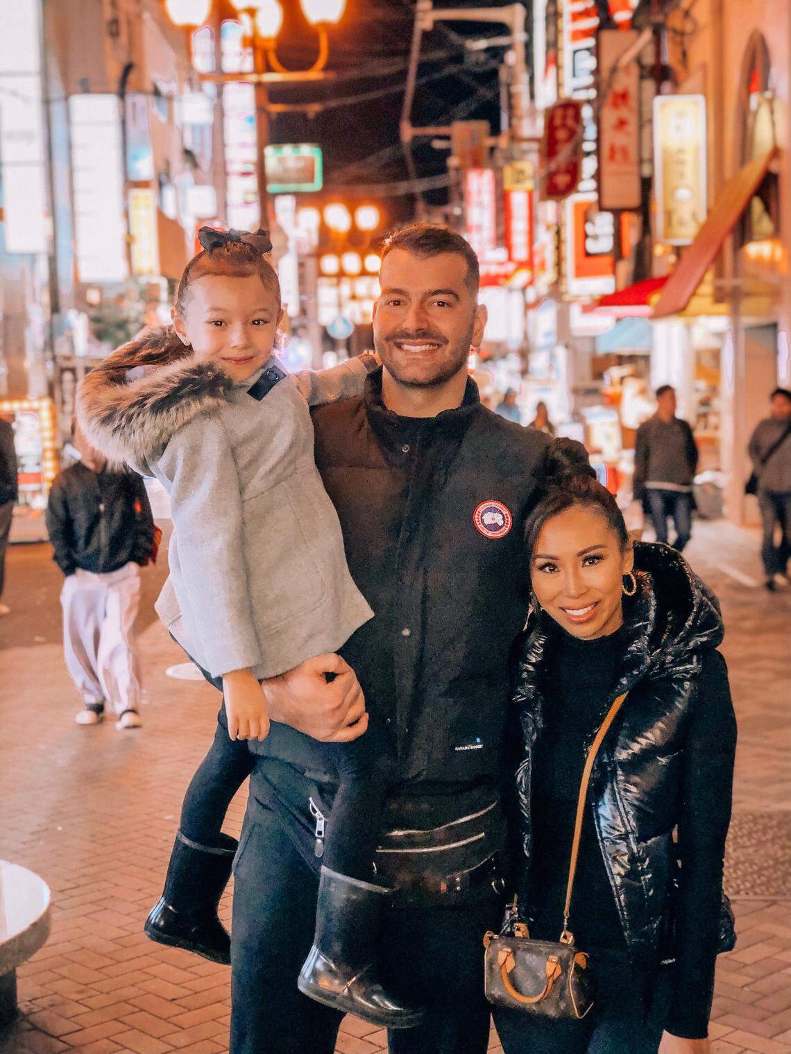 Former UK basketball player Josh Harrellson competes professionally in Japan, where his family — wife Laura and 5-year-old daughter Arianna — get to visit a few months during the season. In the offseason, they live just outside Detroit.