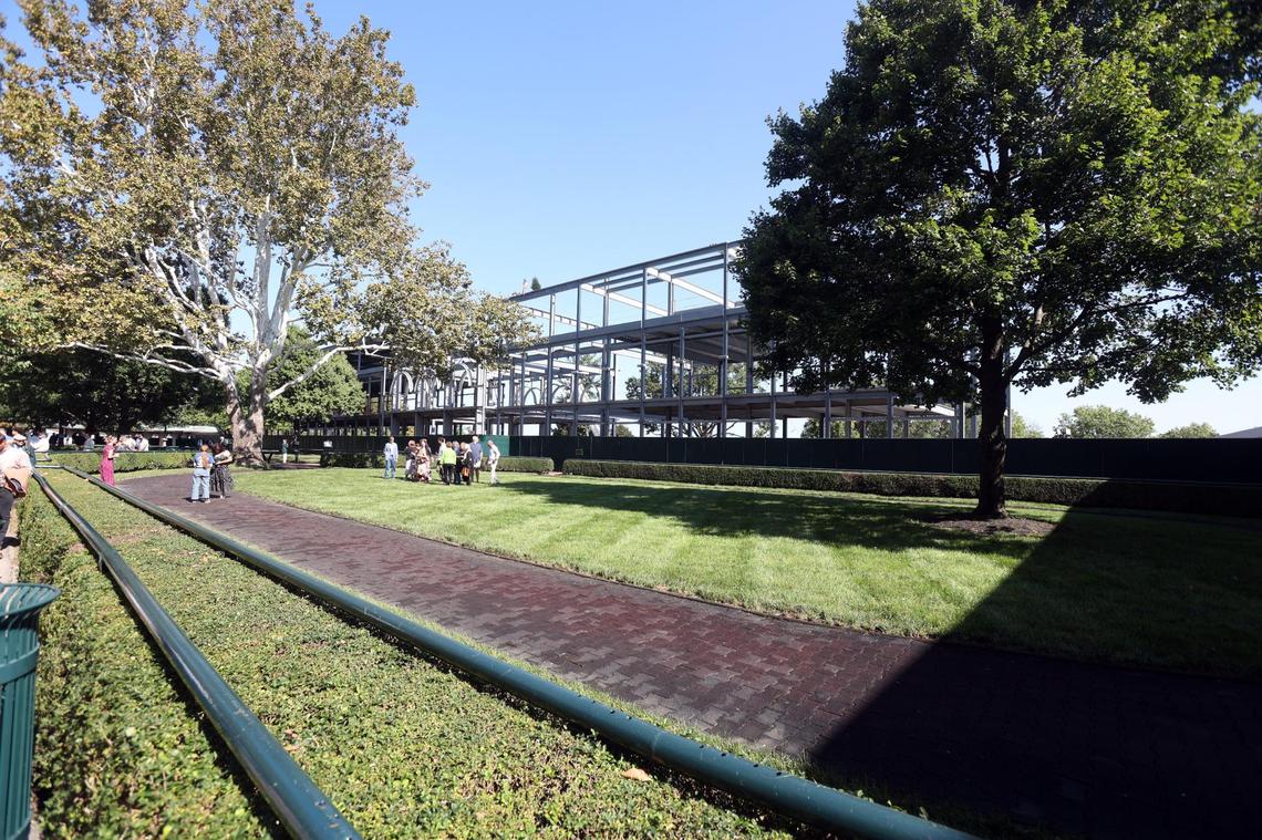 Keeneland’s new Paddock Building, shown under construction in October 2024, will stretch the length of the track’s existing Paddock and Walking Ring.