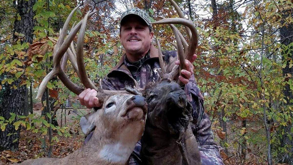 Bob Long killed a buck in Ballard County that had the decomposing head of a second deer entangled in its antlers.