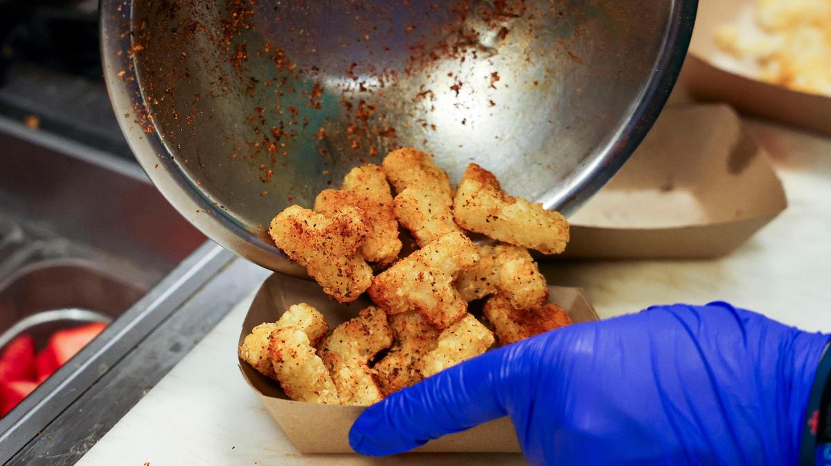 The tater, make that Tetris tots, from DV8 Kitchen are seasoned with 11 different spices.