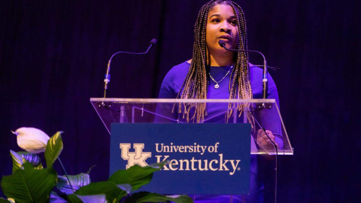 Kiarah Raglin was a speaker at the Dr. Martin Luther King 50th Celebration event on January 17, 2023. Photo by Arden Barnes | UKphoto