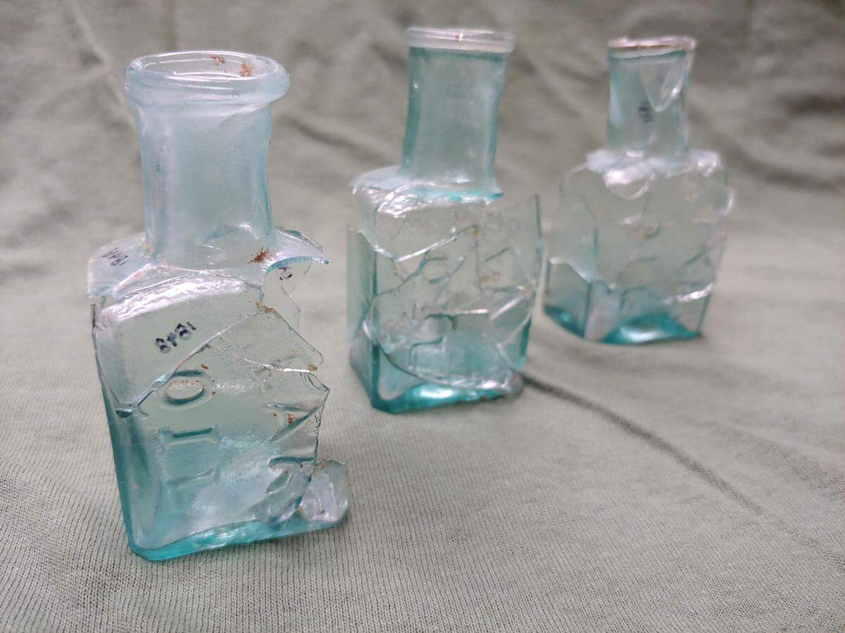 The dig at the sutler area of Camp Nelson turned up lots of little bottles. They turned out to be hair dye bottles. Stephen McBride, director of interpretation, said that soldier having their portraits taken apparently darkened their hair, possibly to make sure light hair didn’t appear gray or white in photos.