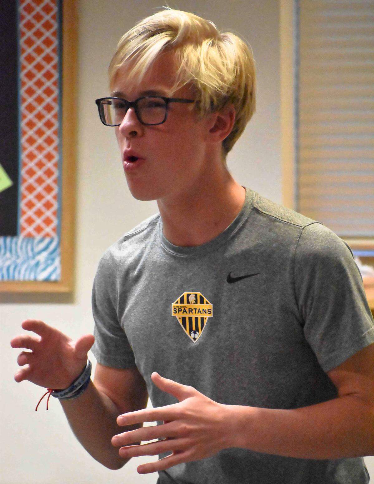 Perry Mains rehearses a scene from AthensWest Theatre Company’s production of Neil Simon’s “Brighton Beach Memoirs,” opening Oct. 4 at the Downtown Arts Center.