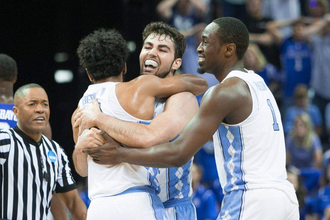 North Carolina forward Luke Maye hit the game-winning shot against Kentucky in the 2017 South Region finals in Memphis, Tennessee.