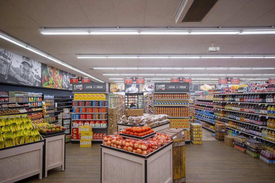 The shelves at the Isom IGA are once again stocked as the store prepares to re-open Saturday.