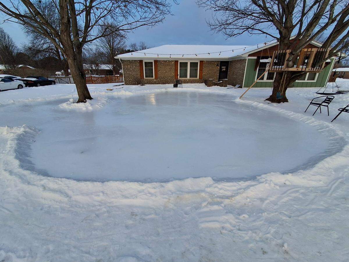 Frankfort resident Jordan Hall created a homemade ice rink in his front yard using only a snow scraper and a garden hose.